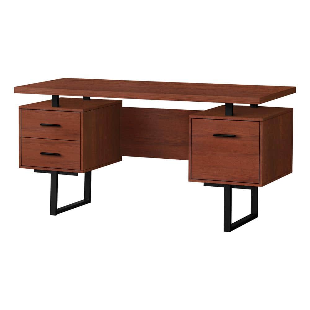60 in. L Cherry Wood-Look Black Computer Desk 3-Storage Drawers Reversible 