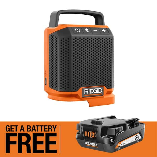 RIDGID 18V Cordless Mini Bluetooth shops Radio with Radio App with 18V 2.0 Ah Lithium-