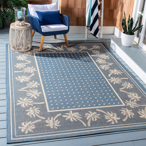 Courtyard Blue/Ivory 5 ft. x 8 ft. Floral Indoor/Outdoor Patio  Area Rug