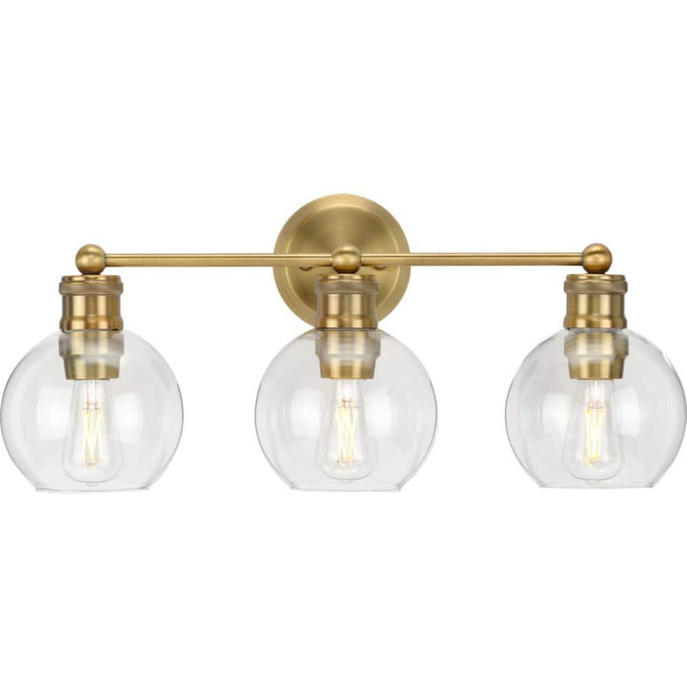 Hansford 3-Light Vintage Brass and Glass Bath Vanity