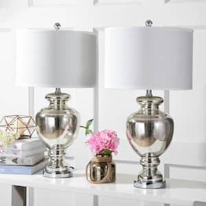 Morocco 28 in. Silver/Ivory Glass Vase Table Lamp wit Off-White Shade (Set of 2)