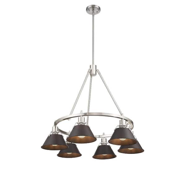 Golden Lighting Orwell 6-Light Pewter and Rubbed Bronze Chandelier