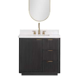 Cádiz 36 in. W x 22 in. D x 34 in. H Single Bathroom Vanity in Fir Wood Black with White Composite top and Mirror