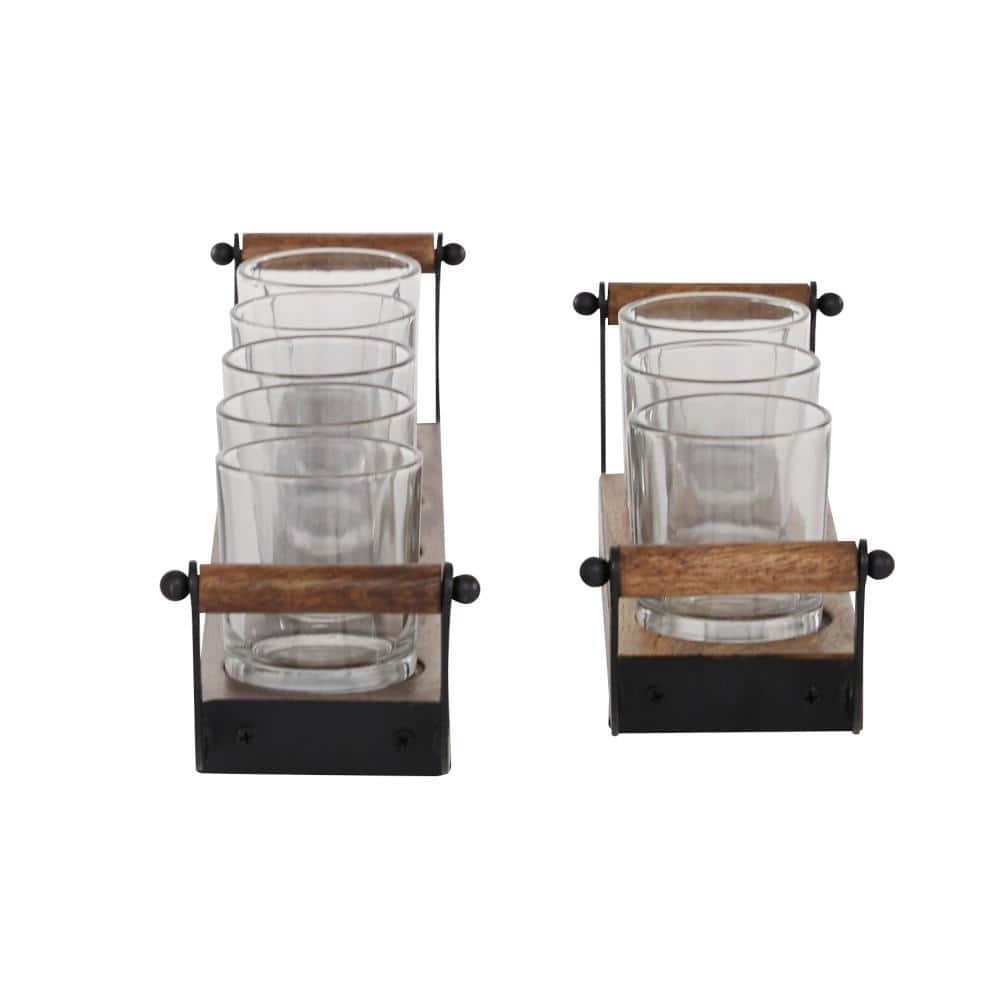 Rustic Elegance Mango Wood 8-Votive Candelabra Set