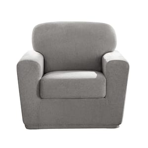 Cedar Stretch Gray Polyester Textured 2 Piece Arm Chair Slipcover