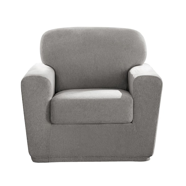 Sure-Fit Cedar Stretch Gray Polyester Textured 2 Piece Arm Chair Slipcover