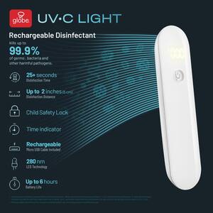UV-C Light Battery LED White Disinfecting Handheld Rechargeable Wand Puck Light with Micro USB Cable Included