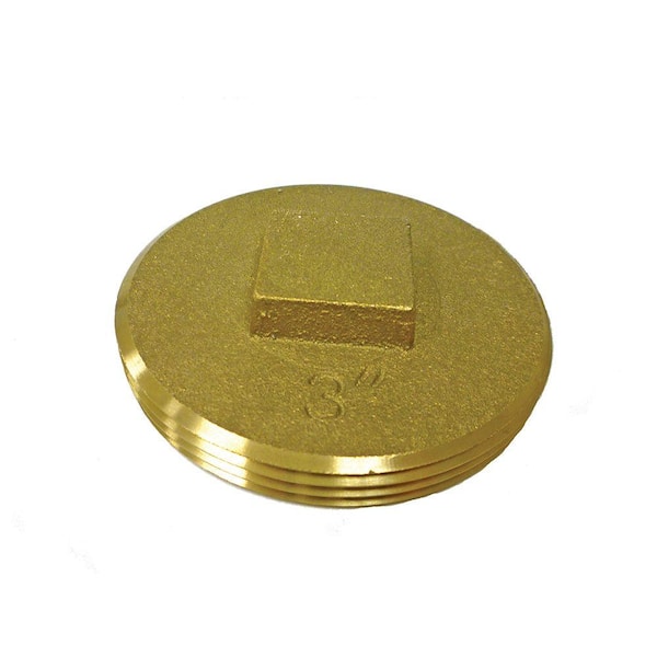 JONES STEPHENS 3 in. Brass Raised Head Cleanout Plug 3-3/8 in. O.D. for DWV