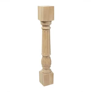 5 in. x 35-1/4 in. Unfinished Solid Hardwood Acanthus Leaf Kitchen Island Leg