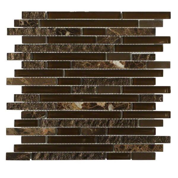 Splashback Tile Temple Stallion Marble, Polished and Frosted Glass Mosaic Wall Tile - 3 in. x 6 in. Tile Sample