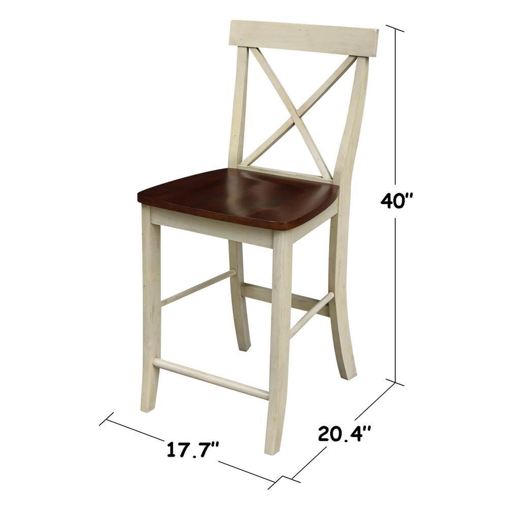 Almond and Espresso 24" X-Back Solid Wood Counter Height Stool