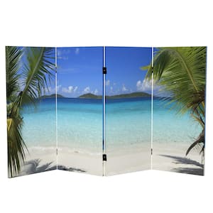 3 ft. Short Beach Canvas 4-Panel Folding Screen