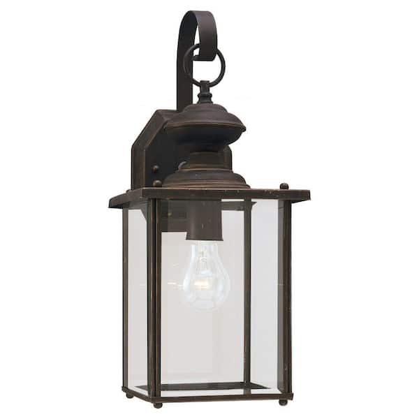Generation Lighting Jamestown 1-Light Antique Bronze Outdoor 17 in. H Traditional Wall Lantern Sconce with Clear Beveled Glass Panels