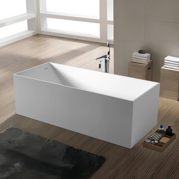 UPIKER Exquisite 67 in. x 29.5 in. Soaking White Solid Surface Bathtub with Center Drain in White