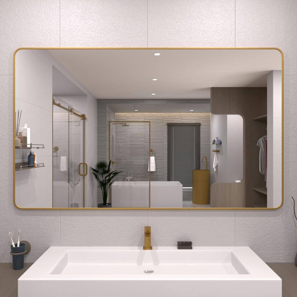 60 in. W x 36 in. H Rectangular Framed Wall Bathroom Vanity Mirror in Gold price history on PriceWatchPro