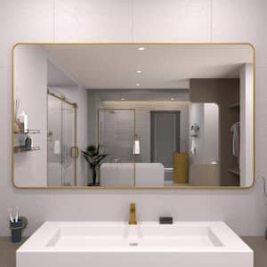 60 in. W x 36 in. H Rectangular Framed Wall Bathroom Vanity Mirror in Gold