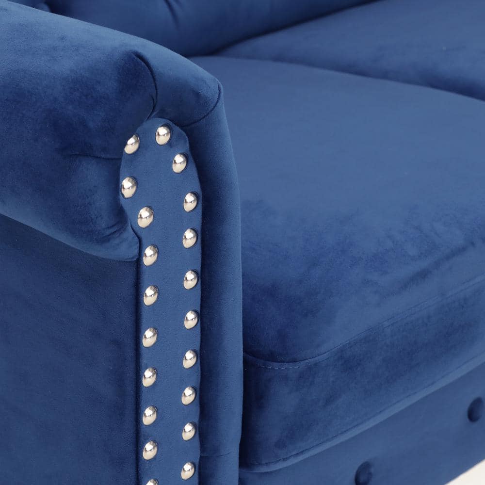 Navy Velvet Tufted Chesterfield Loveseat with Nailhead Trim