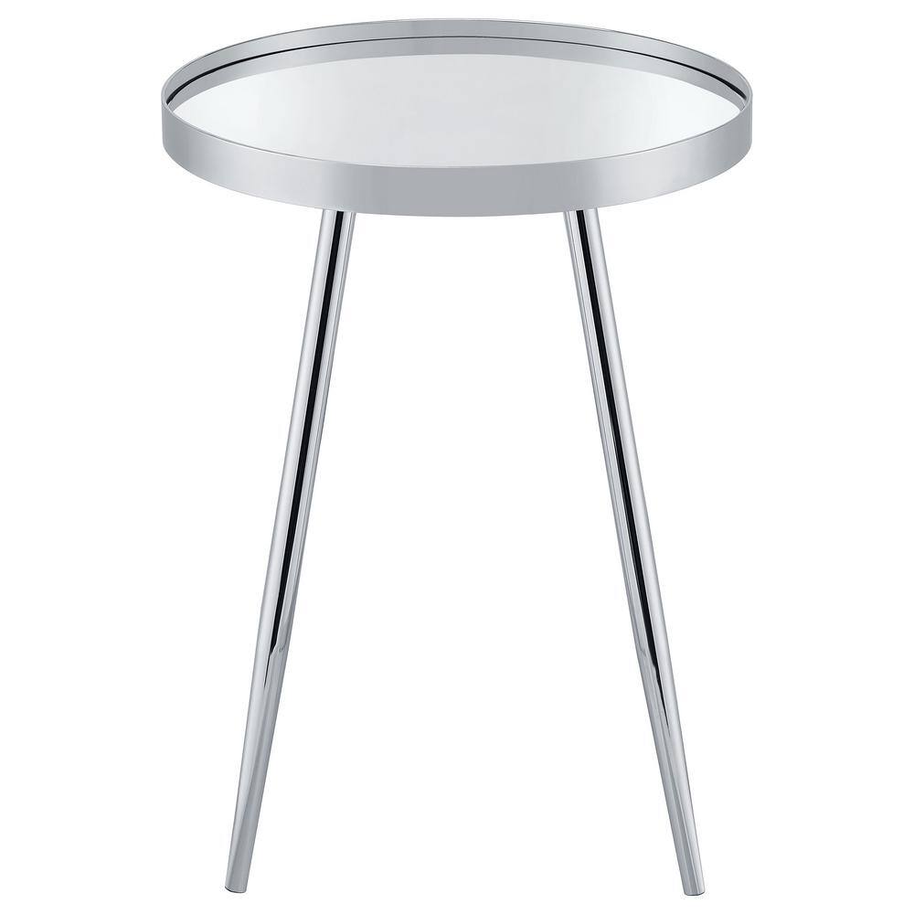 Chrome Round Metal and Glass Mirrored End Table