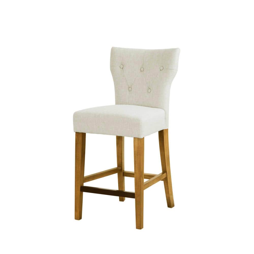 Cream Tufted Back Birch Wood Counter Stool