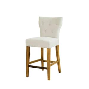 Hayes 25 in. Cream Wood Counter Stool with Tufted Back