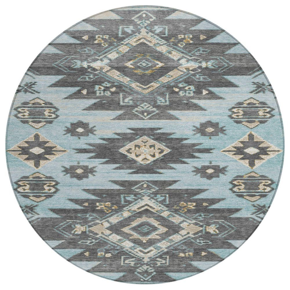 Chantille Machine Washable Indoor/Outdoor Abstract ACN1945 Teal 8 ft. x 8 ft. Round Rug price history on PriceWatchPro