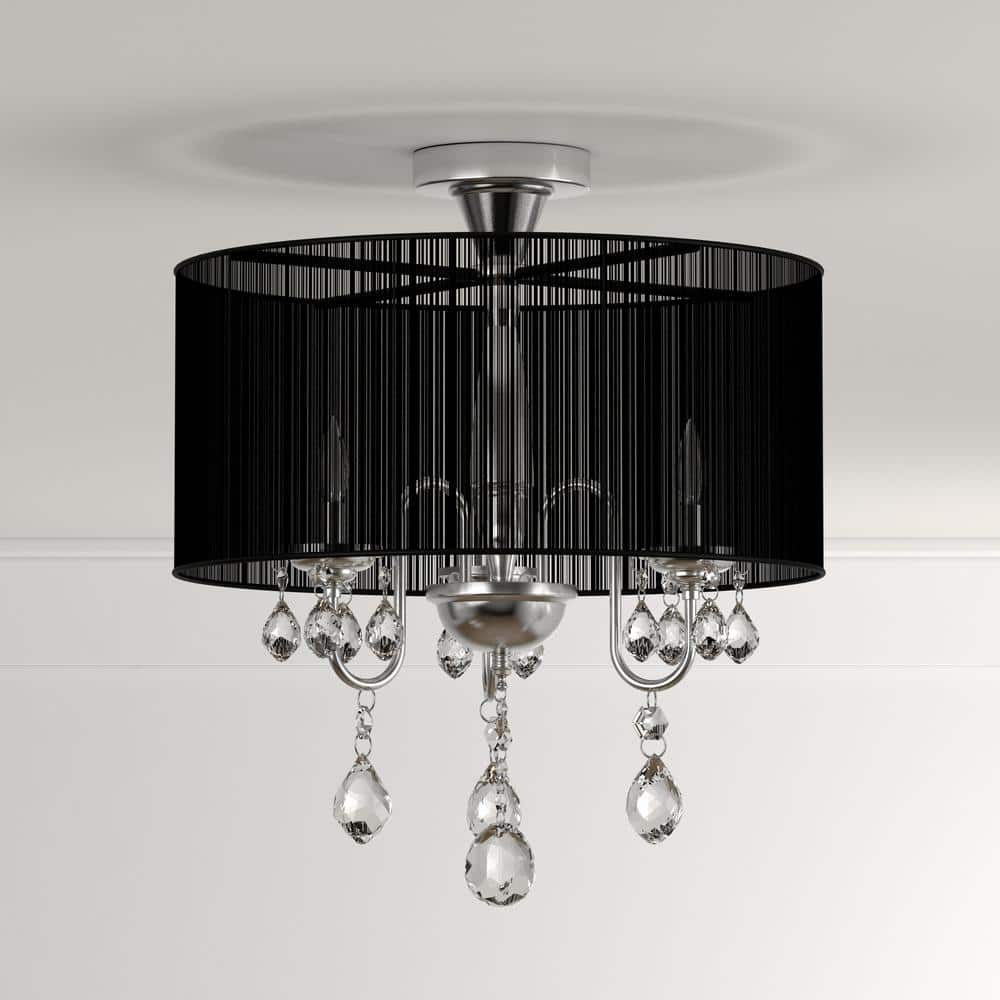 Sleek Chrome Finish 19" Crystal Chandelier with Black Drum Shade