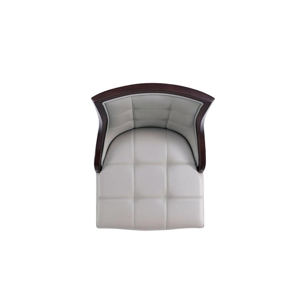 Light Grey Faux Leather Walnut Wood Bar Stool
