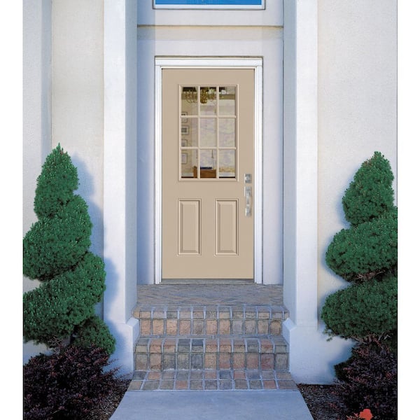 36 in. x 80 in. 9 Lite Left Hand Inswing Painted Steel Prehung Front Exterior Door No Brickmold