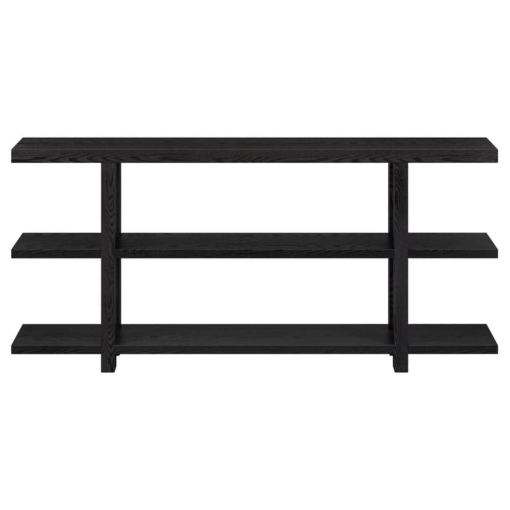 Acosta 64" Black Grain Wood and Metal Console Table with Storage