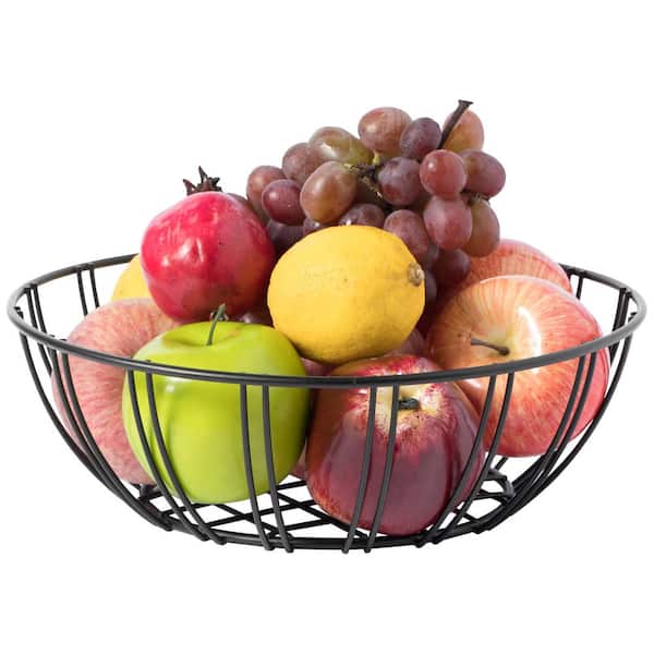 Basicwise Black Wire Iron Basket Fruit Bowl