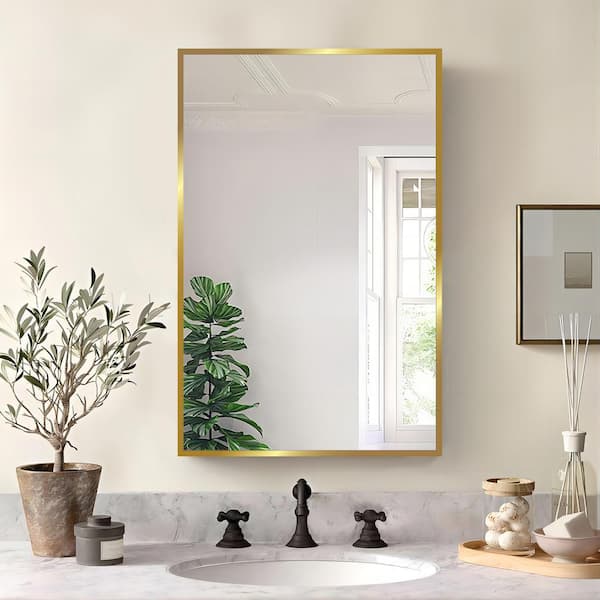 Lifestyle 16 in. W x 28 in. H Small Rectangular Aluminum Framed Medicine Cabinet with Mirror