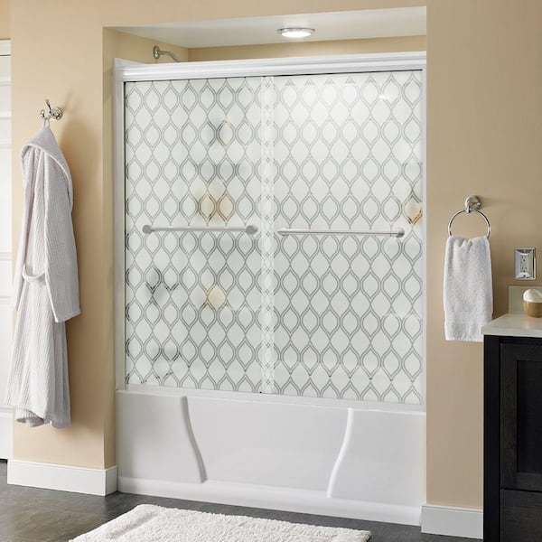 Delta Phoebe 60 in. x 56-1/2 in. Frameless Sliding Bathtub Door in White with Ojo Glass and Chrome Handle