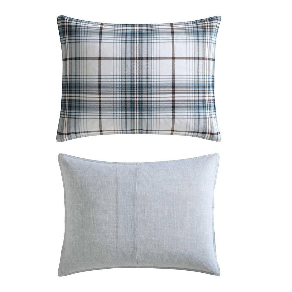 Alder Blue and Grey Plaid Cotton Twin Comforter Set