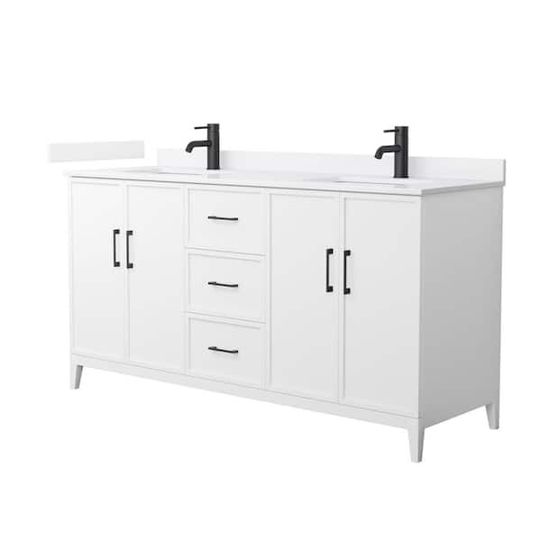 Wyndham Collection Elan 66 in. W x 22 in. D x 35 in. H Double Bath Vanity in White with White Quartz Top