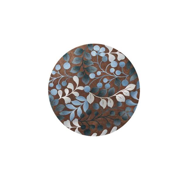 8 ft. Round Blue Floral Washable Area Rug