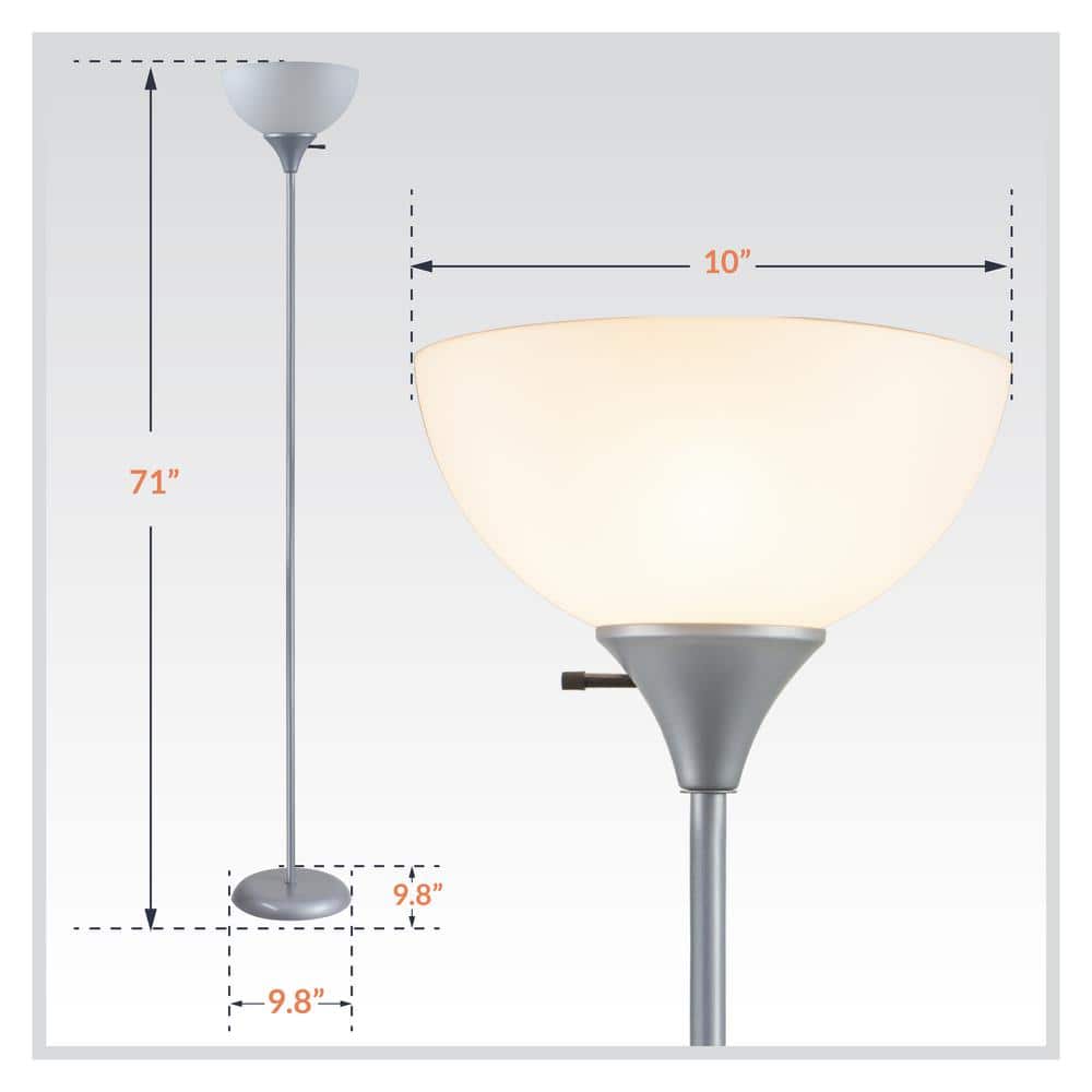 Henry 71" Silver Plastic and Metal Torchiere Floor Lamp