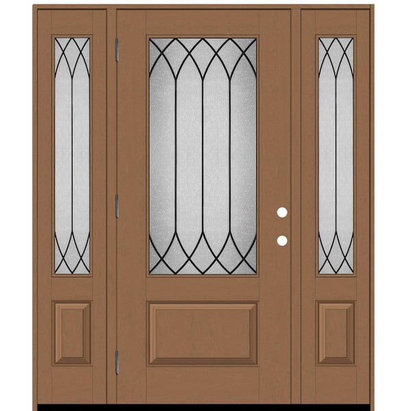 Steves & Sons Regency 68 in. x 80in. 3/4 Lt Spire Decorative Glass RHOS Autum Wheat Mahogany Fiberglass Prehung Frontdoor w/Db 14in.SL