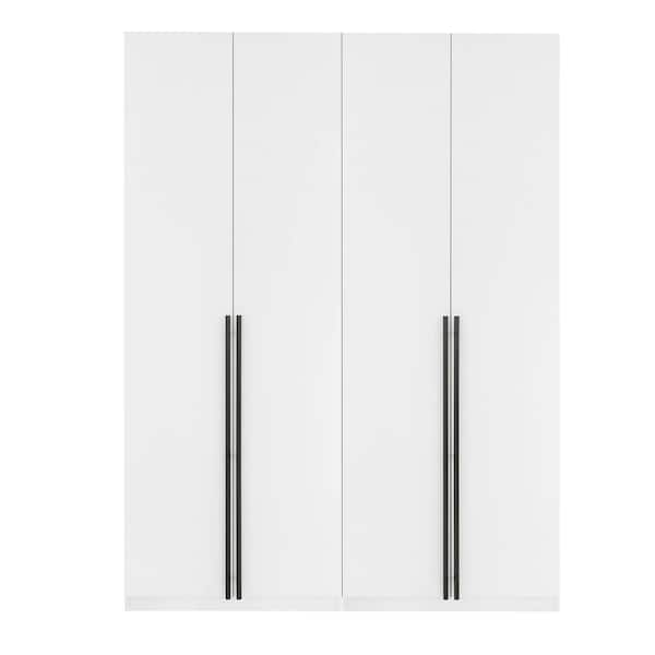 Manhattan Comfort Lee White 63 in. Freestanding Wardrobe with Hanging Rod, 4 Shelves and SNAP Tool-Free Assembly (Set of 2)
