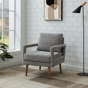 Lilas Modern Chenille Fabric Accent Armchair, Wood Legs, Grey