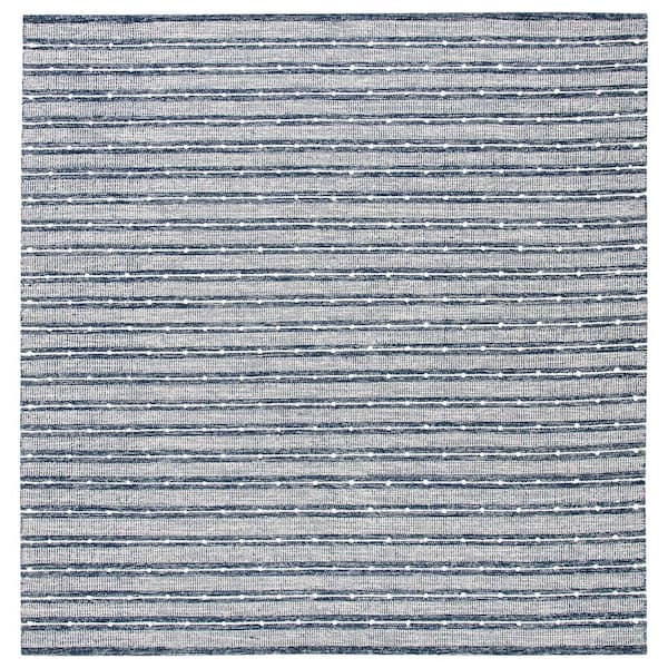 SAFAVIEH Striped Kilim Navy Blue 7 ft. X 7 ft. Striped Square Area Rug
