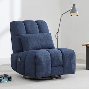 Ignatius Blue Fabric Swivel Rocker Power Recliner Chair with Metal Frame and Storage Pocket for Living Room, Bedroom