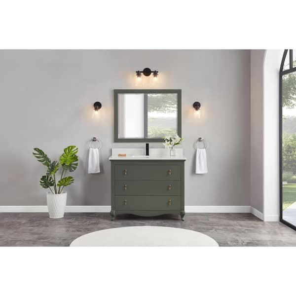 WS2512-42-PG 42 in. Single Sink Sink Vanity Pewter Green Bath Vanity with White 1 in. Artificial Stone Top