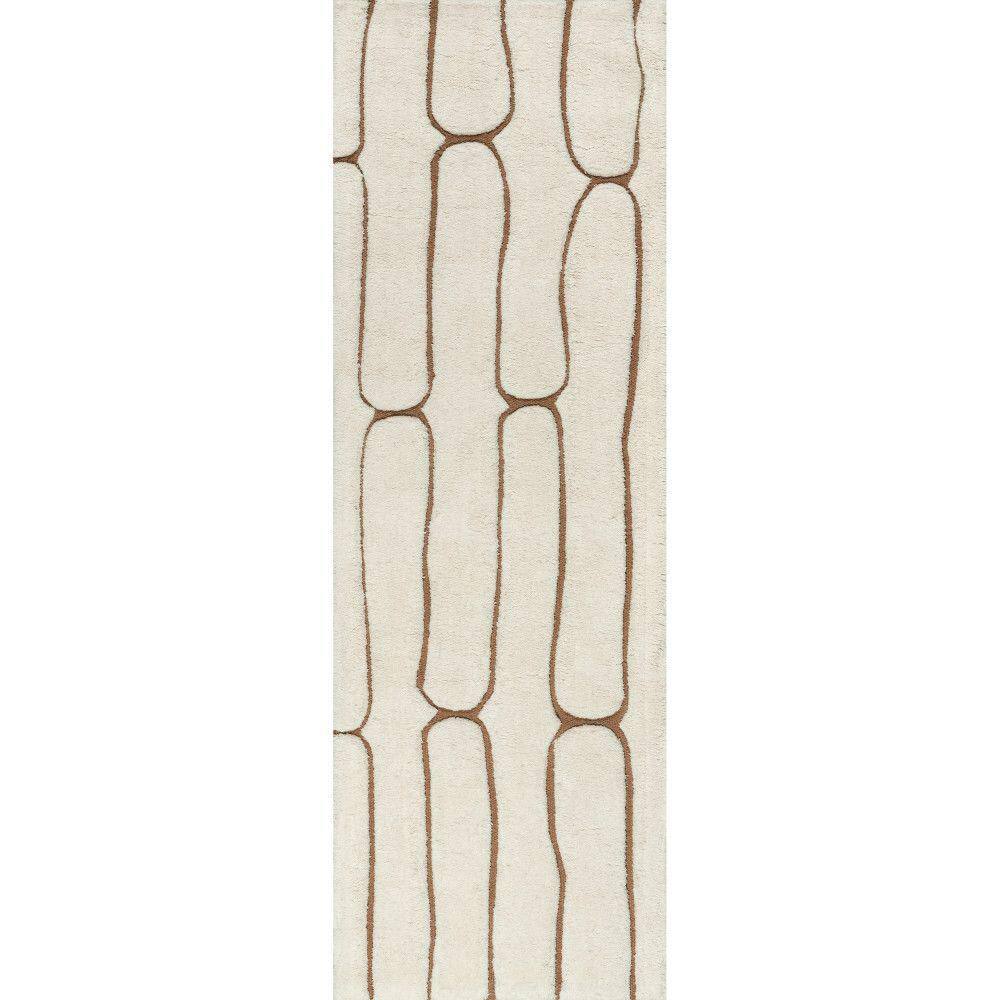 Nazco Cream and Brown Wool Abstract Area Rug