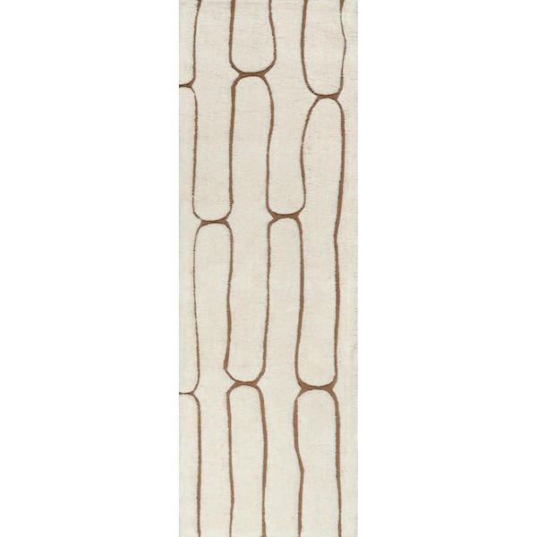 Nazco Abstract New Zealand Wool Cream 3 ft. x 8 ft. Indoor/Outdoor Runner Rug