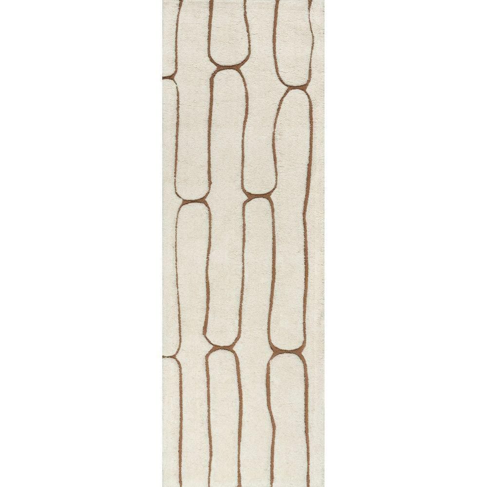 Nazco Cream and Brown Wool Abstract Area Rug