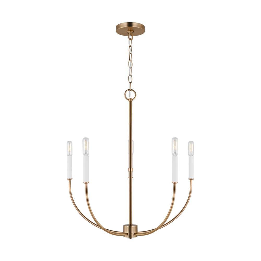 Elegant Satin Brass 5-Light Chandelier with Clear Silver Accents