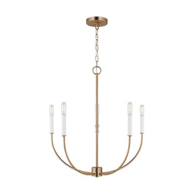 Bavis 5-Light Modern Farmhouse Satin Brass Dimmable Chandelier
