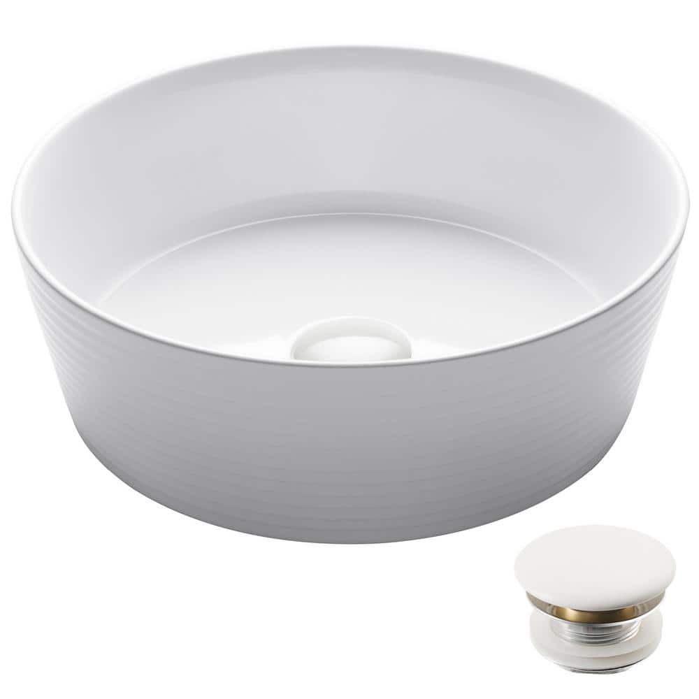 Viva Round White Ceramic Vessel Sink with Pop-Up Drain