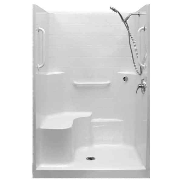 Ella Ultimate-WSA 37 in. x 48 in. x 80 in. 1-Piece Low Threshold Shower Stall in White, Shower Kit, Molded Seat, Center Drain