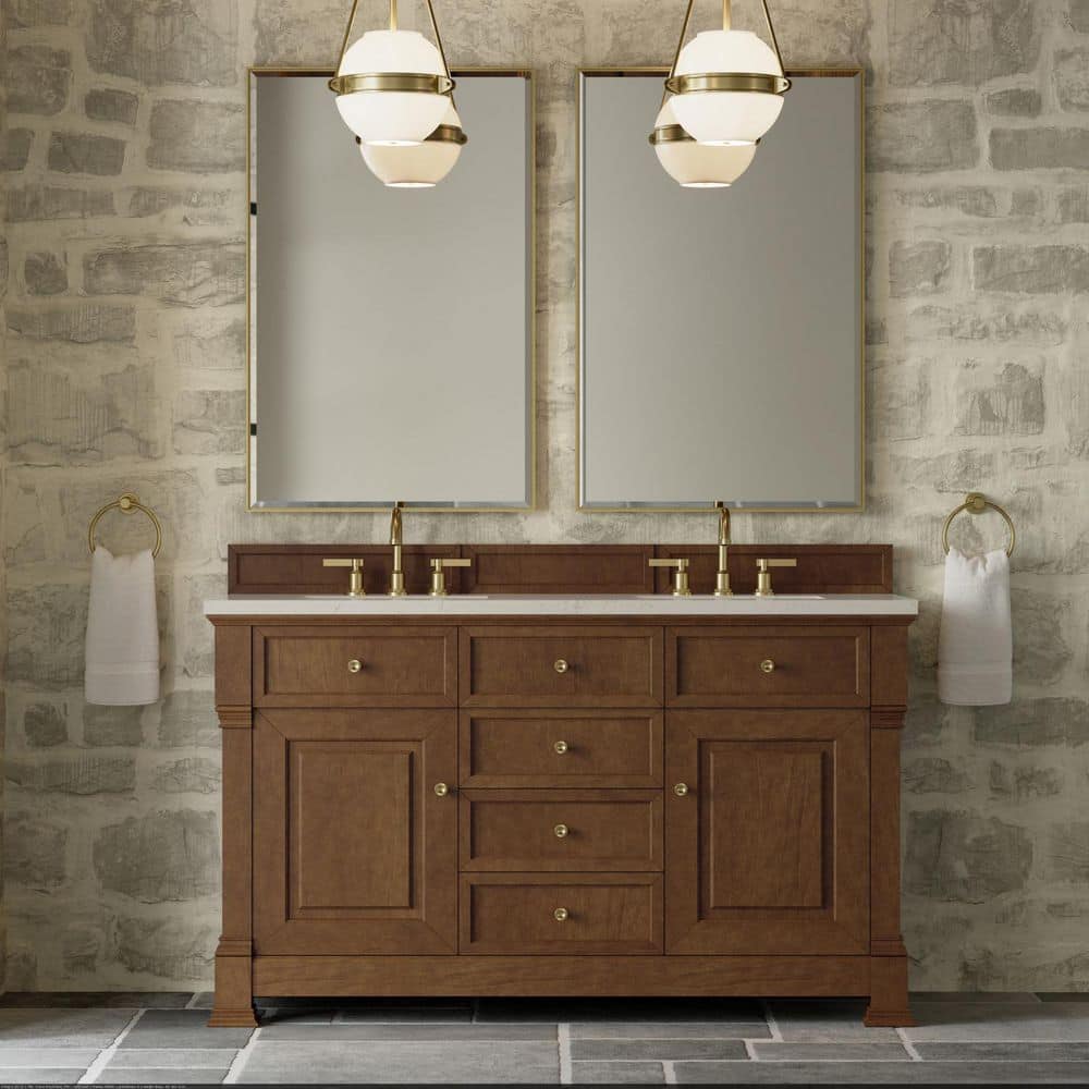 Brookfield 60.0 in. Double Bath Vanity in Honey Oak with Siberian Quartz Top price history on PriceWatchPro